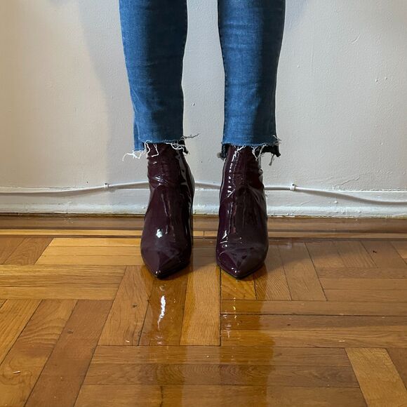 Steve Madden Slade Burgundy Patent Sock Ankle Bootie 11US - Picture 3 of 8